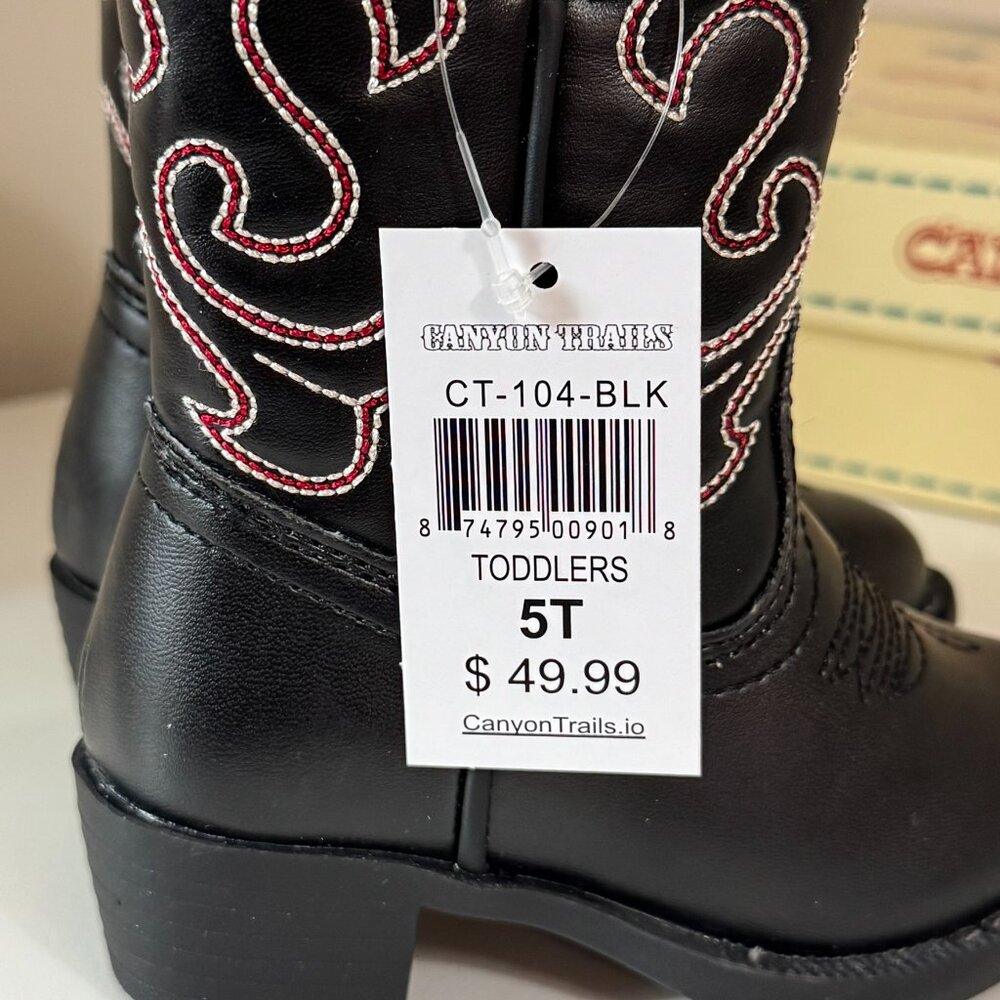 Canyon Trails Lil Cowboy Boots Pointed Toe Classic Black Toddler Size 5T - Picture 5 of 7
